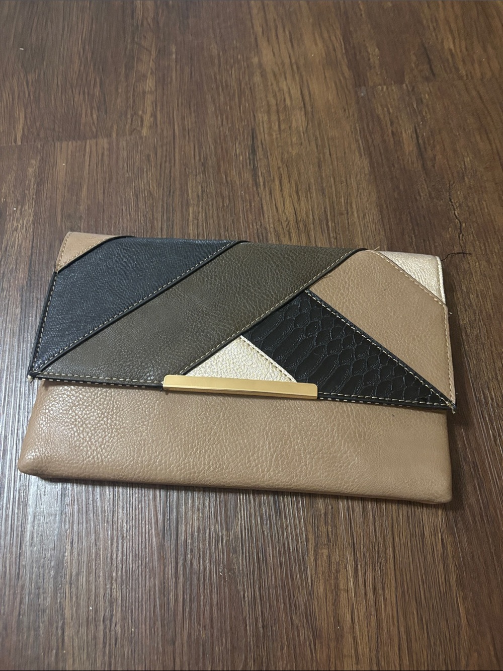 Neutral Colorblock Envelope Clutch - Tan, Black, Olive, Cream